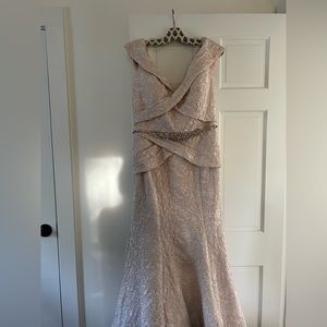 Terani Coutoure Off-Shoulder Brocade Gown